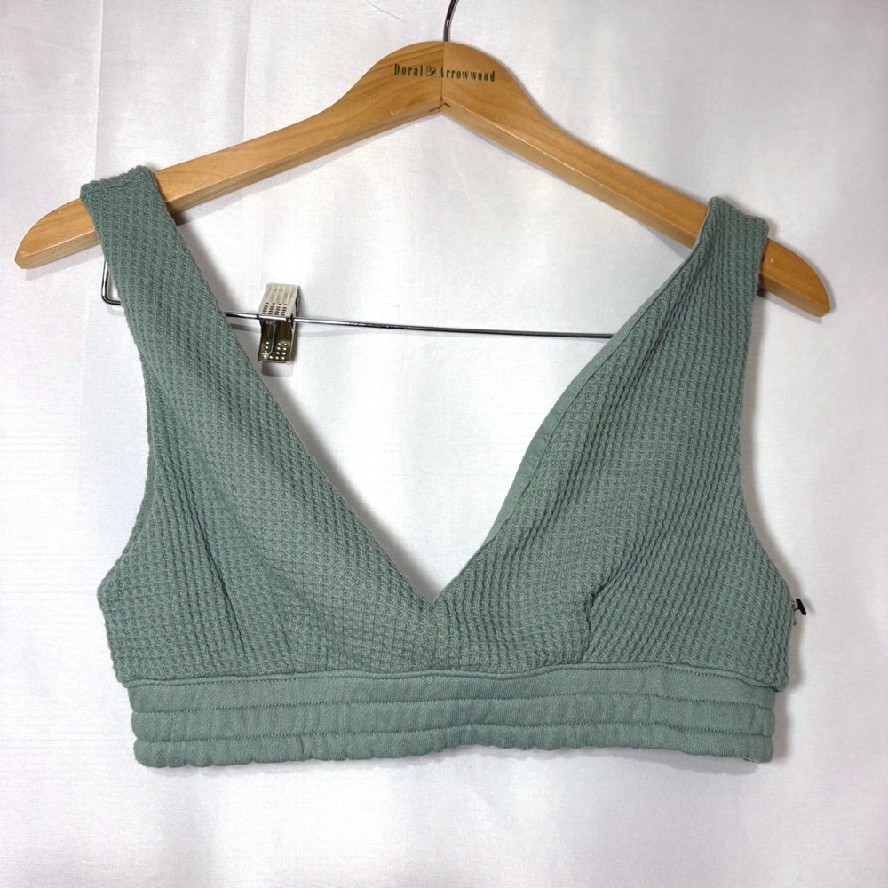 Better Together Sage Green Waffle Knit V-Neck Bralette Top STK9819 Size M